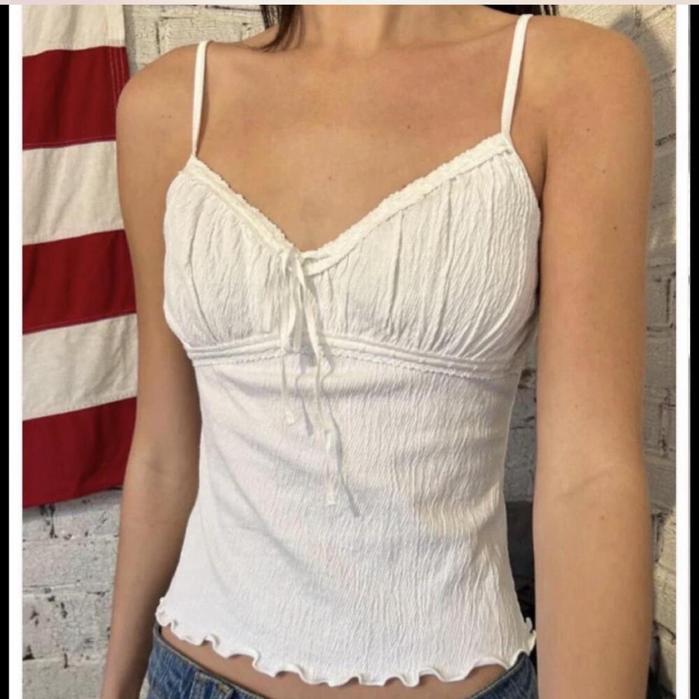 Brandy Melville White Solid Cotton Camisole Top Spaghetti Straps Babydoll Y2K